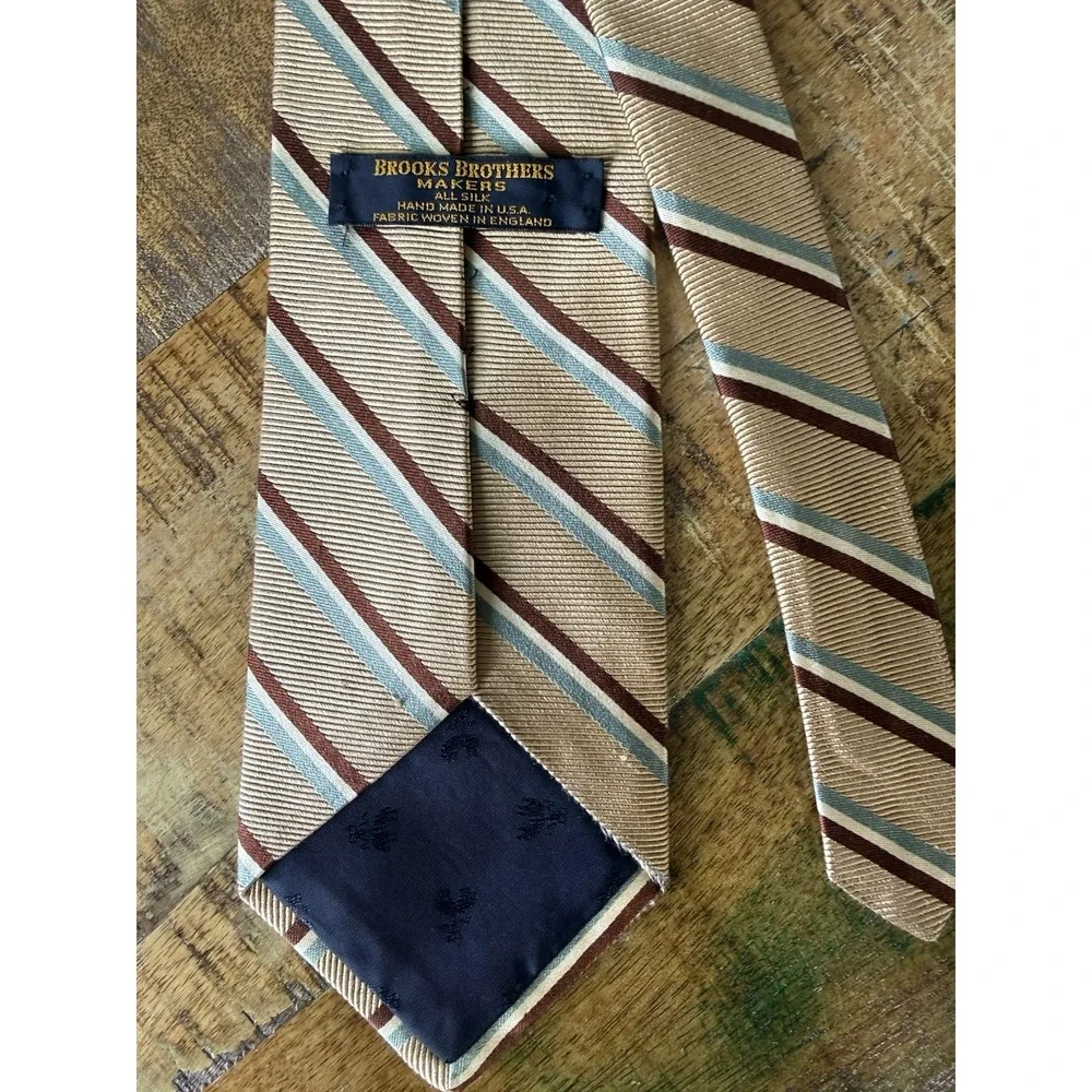 Brooks Brothers Necktie Mens OS Gold Blue Burgundy Excellent Vintage Silk Repp‎